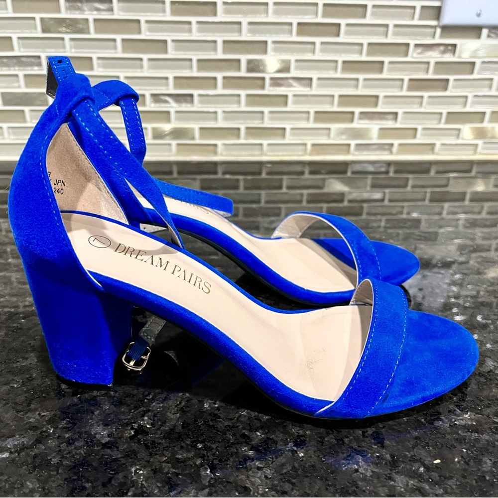 Royal blue suede, chunk heel